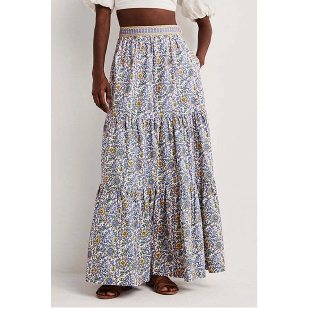 Boden Lorna Tiered Maxi Skirt Cotton Floral US 12R